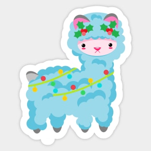 fluffy holiday blue llama Sticker